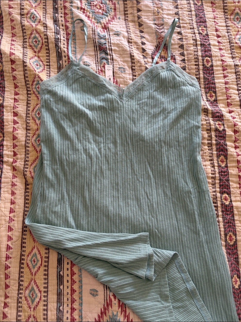 Victoria's Secret Sage Green Ribbed Lace-Trim Cami